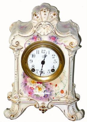 Mixed Lot, C.1895, Ansonia Clock Co., "La Salle", 8-day time/strike porcelain mantel clock, with changed New Haven movement — Antique Clocks Price Guide