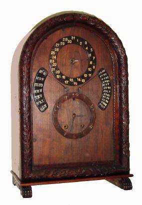 C.1900, American, 8-day time/strike calendar clock. — Antique Clocks Price Guide