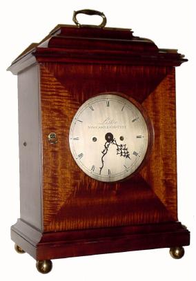 C.1972 [dated] Elmer O. Stennes, mahogany bracket clock, with English 2-fusee bell strike movement [C.1830], with engraved border to back plate, bell strike. — Antique Clocks Price Guide