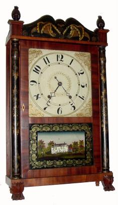 C.1830, Jeromes and Darrow, 30-hour time/strike wooden movement shelf clock, short transitional case. — Antique Clocks Price Guide