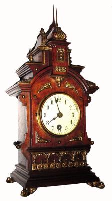 C.1890, German, Lenzkirch, walnut mantle clock with 34 +/- pieces of polished bronze trim. — Antique Clocks Price Guide