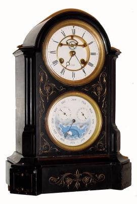 C.1890, Marti and Cie, 8-day time/strike black marble double dial calendar clock. — Antique Clocks Price Guide