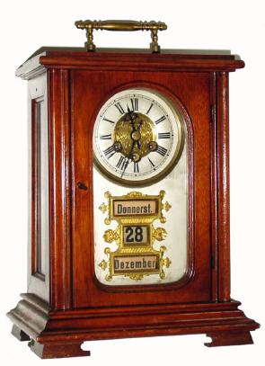 C.1890, German, Werner Deponirt, Patent calendar clock in a walnut bracket style case. — Antique Clocks Price Guide
