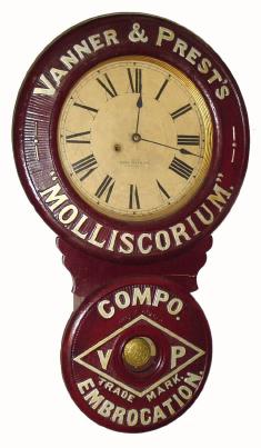 C.1890, Baird Clock Co., Plattsburgh, NY, "Molliscorium", 8-day advertising timepiece. — Antique Clocks Price Guide