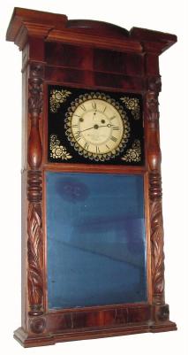 C.1832 Munger and Benedict, Auburn, NY, 8-day time/strike empire wall clock (these came with hangers, and can be used on either shelf or wall). — Antique Clocks Price Guide