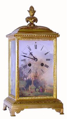 C1885, Charles Frodsham (signed) French (for the English Market), ladies desk clock with porcelain panels front and sides. — Antique Clocks Price Guide