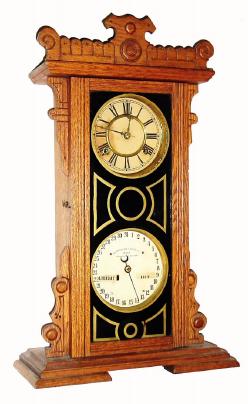 C.1891, Waterbury Clock Co., "Calendar No. 44", double dial calendar clock, 8-day time/strike. — Antique Clocks Price Guide