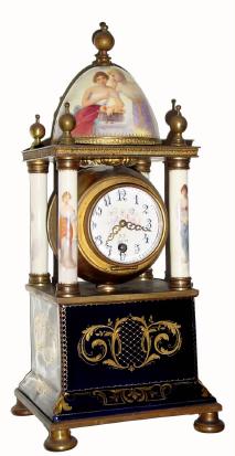 C.1890, Austrian, Royal Vienna porcelain portico clock with round 8-day movement. — Antique Clocks Price Guide