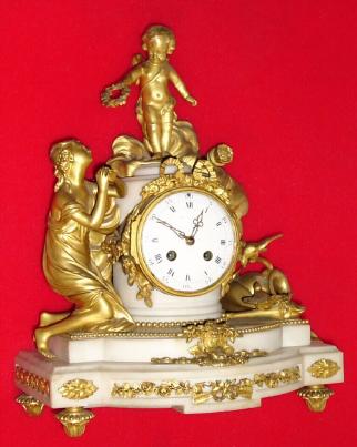 C.1890, French, Marti and Cie, for Tiffany: 8-day time/strike figural mantel clock, ormolu and white marble. — Antique Clocks Price Guide