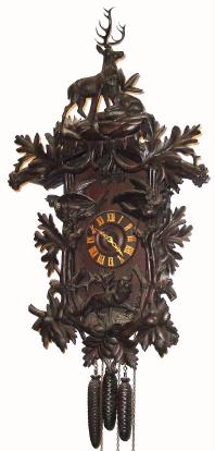 C.1910, German, Large Cuckoo and Quail, 5 animals in dark case. — Antique Clocks Price Guide