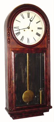 C,1860, E. N. Welch Rosewood Wall regulator, 2-weight time, case design by Solomon Spring. — Antique Clocks Price Guide