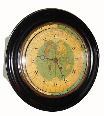 C.1900, French, Ch. Delagrave, Paris, world time clock, 8-day time/strike, in a round picture frame style case. — Antique Clocks Price Guide