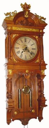 C.1893, Waterbury Clock Co., "Augusta", 8-day time/strike wall clock, with restorations. — Antique Clocks Price Guide