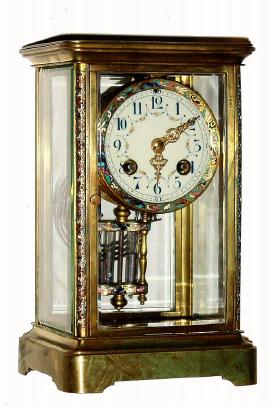 C.1900, French, Japy Freres and Cie, crystal regulator, with multi color enamel decorations, 8-day time and gong strike. — Antique Clocks Price Guide