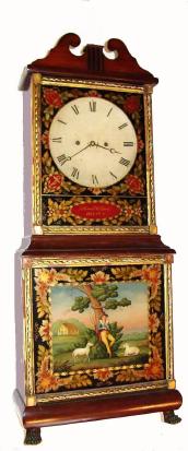 First Half 19th Century, Boston Area "Massachusetts Shelf Clock", 2-tr, time and strike, with a later painted top glass bearing the name of Aaron Willard. — Antique Clocks Price Guide