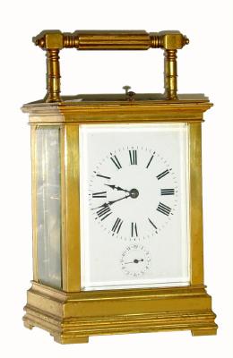 C.1900, French, Brass Cased Carriage clock, grand sonnerie with alarm and repeat, in an English style case with square columns. — Antique Clocks Price Guide