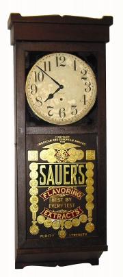 C.1910 New Haven Clock Co., "Sauer's", 8-day advertising timepiece. — Antique Clocks Price Guide