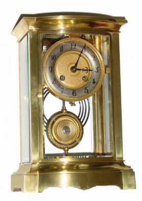C.1900, French, crystal regulator 8-day time/strike, fancy bow front with matching dial center and pendulum. — Antique Clocks Price Guide