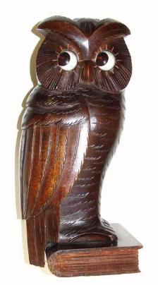 C.1930, German, WISE OLD OWL, rotating eye clock, carved wood. — Antique Clocks Price Guide