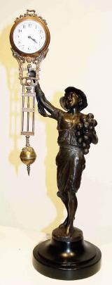 C.1900, German, Junghans, "Onion Boy" Swing clock, 8-day, patinated spelter statue. — Antique Clocks Price Guide