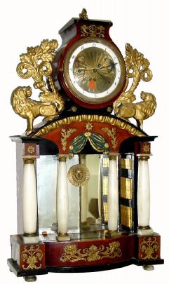 C.1825, Austrian, Grand Sonnerie Portico Clock with animation on dial, 2-day duration, silk thread suspension. — Antique Clocks Price Guide