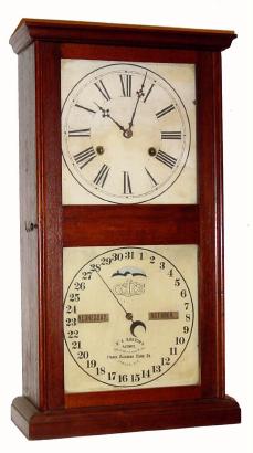 C.1874, Ithaca Calendar Clock Co., "No. 10 Farmers" 30-day time, with double dial, perpetual calendar clock. — Antique Clocks Price Guide