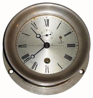 C.1903, Chelsea Clock Co., Nickeled brass timepiece with 4.5 inch dial and screw bezel. — Antique Clocks Price Guide