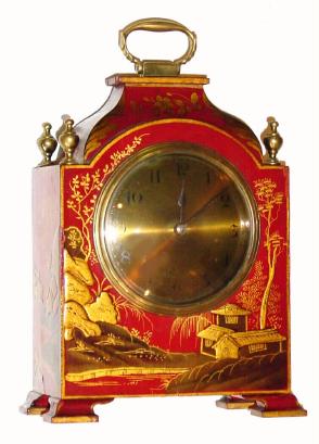 C.1910, French for the English market, red lacquer Chinoisserie, mantel timepiece. — Antique Clocks Price Guide