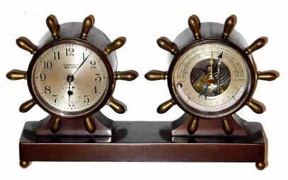 C.1936, Chelsea Clock Co., "Fulton", for Ovington's, New York, 8-day time/barometer/thermometer set desk timepiece. — Antique Clocks Price Guide