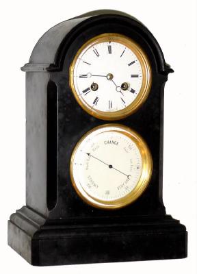C.1890, French, time-strike-barometer marble mantel clock, 8-day. — Antique Clocks Price Guide