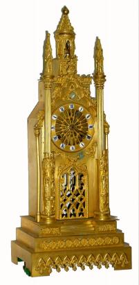 C.1839, French, Henry Banister, Paris, Cathedral form, gilt ormolu clock with signed silk thread susp movement. — Antique Clocks Price Guide