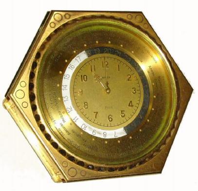 C.1965, Swiss, Semca, World Time clock, 15j., gilt brass case. — Antique Clocks Price Guide