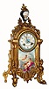 C.1890, French, Gilded Spelter mantel clock, with classic Renaissance lady with exposed bosom on painted and fired porcelain plaque, 8-day, time and gong strike. 