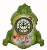 C.1904 Ansonia Clock Co., "La Normandie", 8-day time/strike porcelain mantel clock in medium green. 
