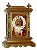 C.1890 French, cast brass mantel clock, 8-day time and gong strike, with hand painted panels signed H. Desprez. 