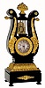 C.1875, French, lyre-form mantel clock, wood with gilt mountings, 8-day time and bell strike. 