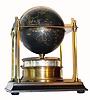 C.1997, English, Royal Geographical Society, annular dial clock, with a world Globe on top, protected by 4 columns and a brass plate at the equator. Note globe turns manually to calculate time difference; does not turn with dial. 