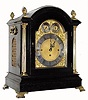 C.1890, English, 3-Fusee Westminster Chime bracket clock, ebonised case with fluted gilt columns to the side and pineapple finials at the top. 