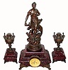 C.1896, French, Japy Freres, 8-day time/strike marble figural clock and garniture set. 