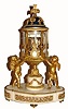 C.1875, French, Ormolu and White Marble Temple motif clock with revolving annular dials, the bell striking movement with platform lever escapement, driving both minute and hour rings, each with cartouche numerals, and in excellent original condition.