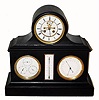C.1890, French, Perpetual calendar, thermometer and barometer, open escapement, black marble mantel clock, 8-day. 