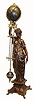 C.1890, French, Patinated Spelter, Swinging Mystery Timepiece a gowned lady similar to Diana, on a "footed base". 