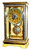 C.1910, French, 4-Glass Crystal Regulator, with cloisonne enamel accents on dial center, bezel, pendulum, case corners, and bands around the clock, top and bottom. 