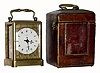 C.1845, French, Early Carriage Clock time and strike, with one piece brass case, for the Turkish market, with eastern numerals on dial, and travel case. 