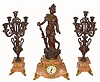 C.1890, French, marble garniture set, figural timepiece with two candelabra, 8-day. 