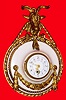 C.1900, French, boudoir timepiece, marble and ormolu, a strut case, surmounted by a ram. 