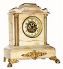 C.1900 Japy Freres, tan marble mantel clock ,8-day time/strike. 