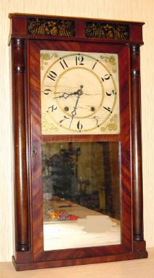 C.1835, Henry Terry and Co, Plymouth, Conn, Half Column and Tablet splat, with original tablets in top trim, 30 hour wood. — Antique Clocks Price Guide