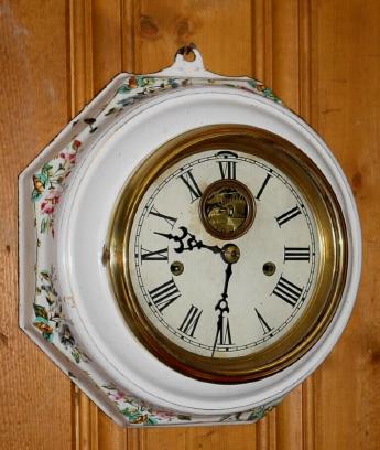 C.1890, Seth Thomas, ONE DAY LEVER, time and strike, in a fired porcelain case, with fired in floral decorations. — Antique Clocks Price Guide
