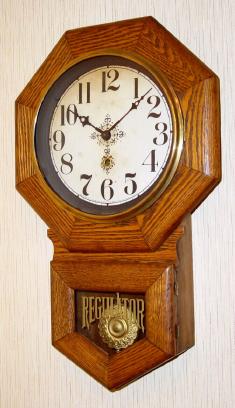 C.1915, Sessions, 8 Inch Drop, solid oak octagon drop timepiece. — Antique Clocks Price Guide